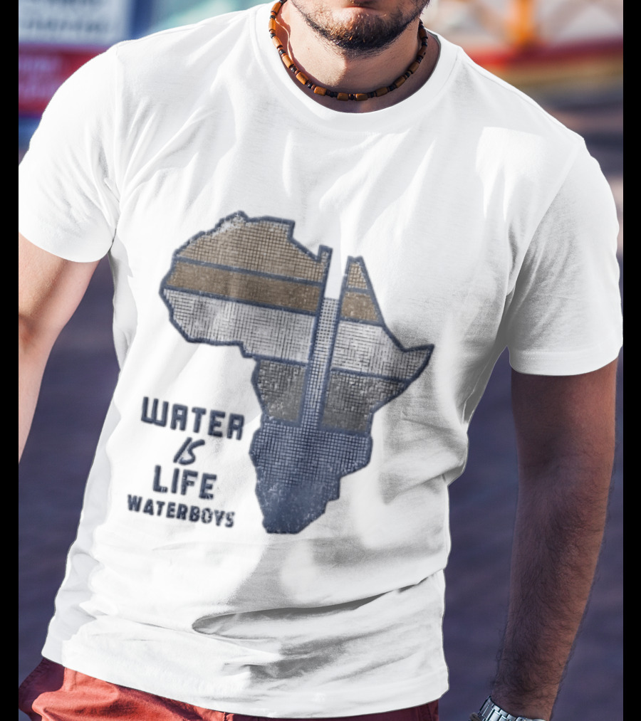Waterboys Water Is Life Africa Map Mosaic Grid Distressed T-Shirt