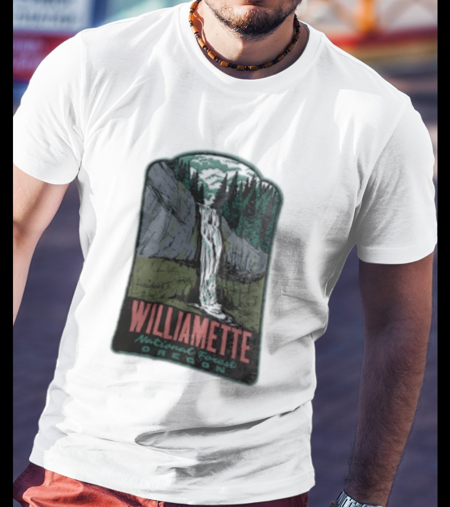 Williamette National Forest Oregon Waterfall Cliff Trees T-Shirt