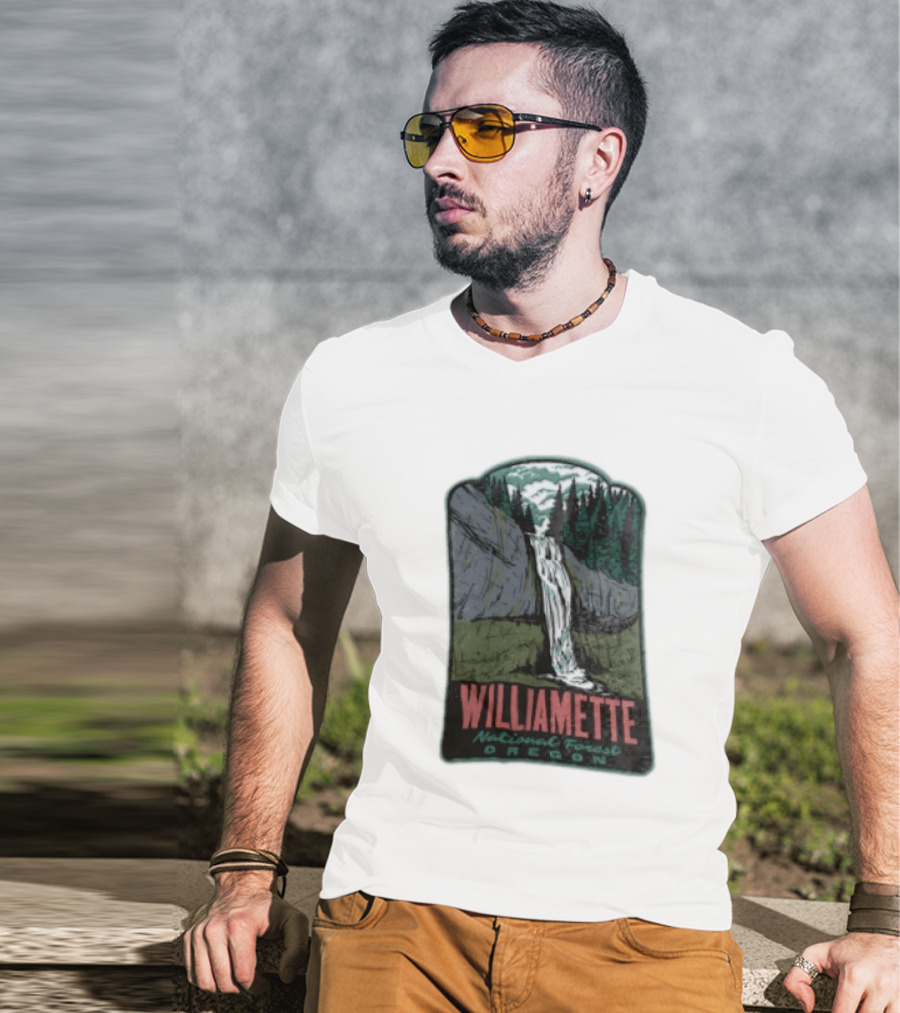 Williamette National Forest Oregon Waterfall Cliff Trees T-Shirt