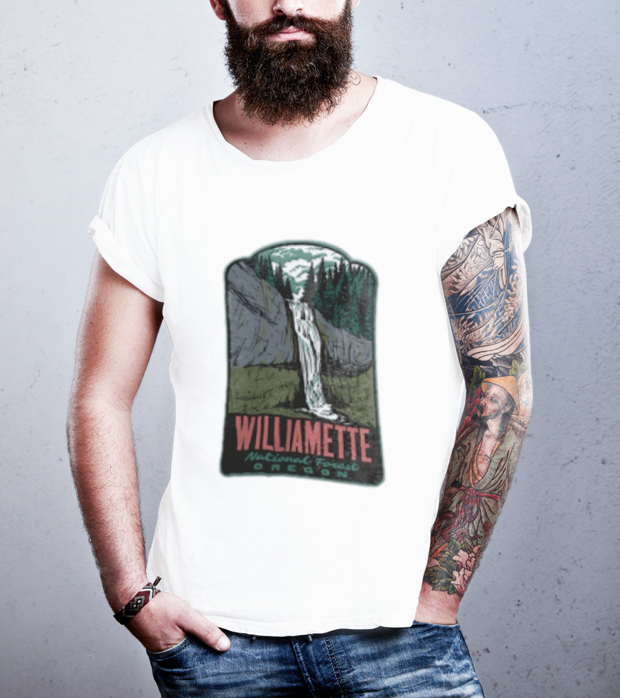 Williamette National Forest Oregon Waterfall Cliff Trees T-Shirt