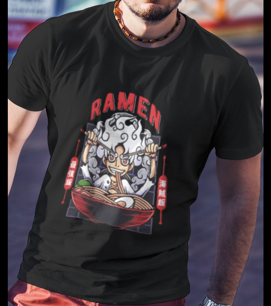 Ramen Pirate With Chopsticks Eating Noodles Anime T-Shirt