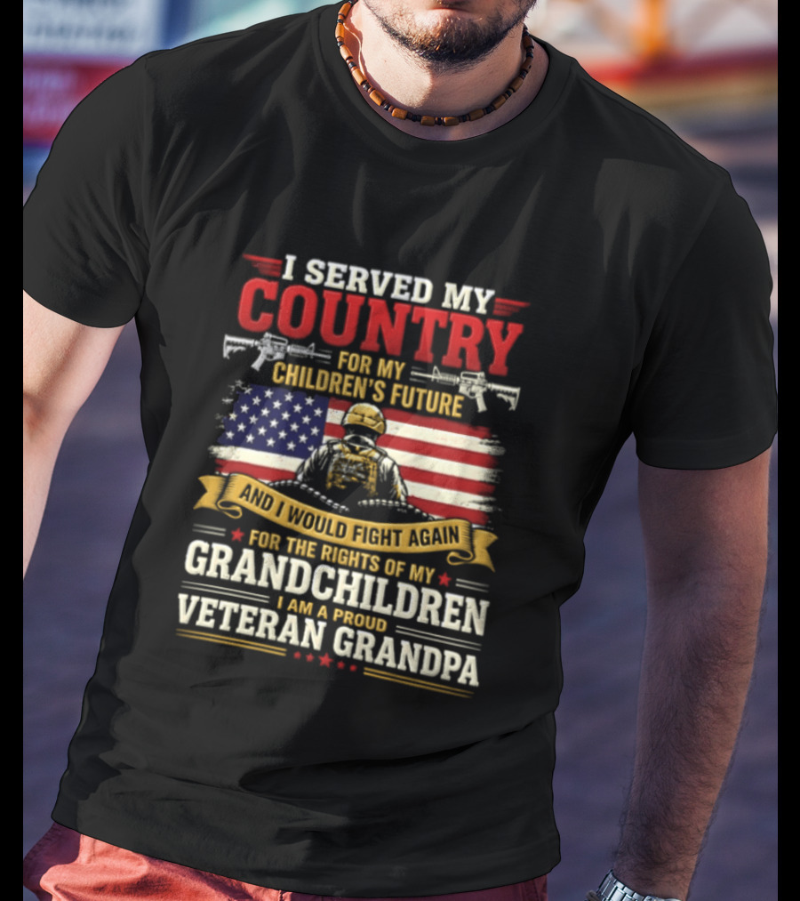 I Served My Country For Children's Future Veteran Grandpa Patriotic US Flag T-Shirt