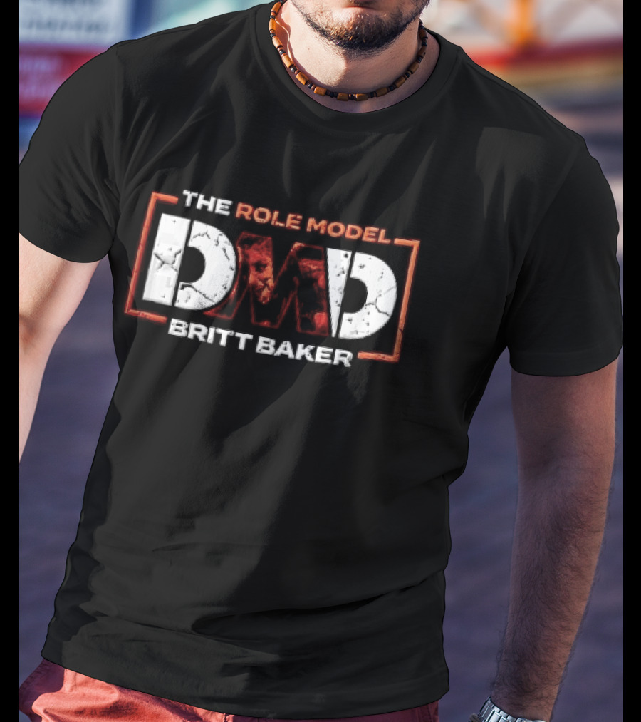 The Role Model DMD Britt Baker Wrestler Photo Inset Orange Box Frame Stencil T-Shirt