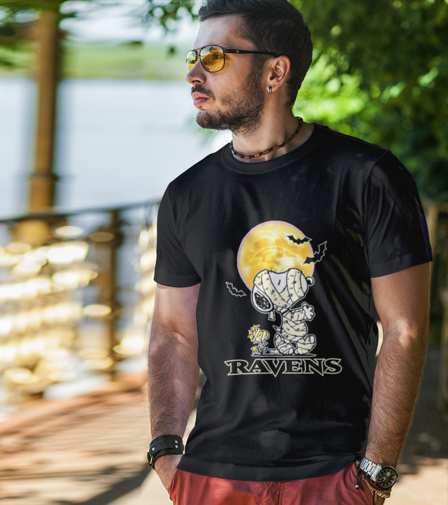 Ravens Halloween Snoopy Woodstock Mummy Festive 2026 T-Shirt