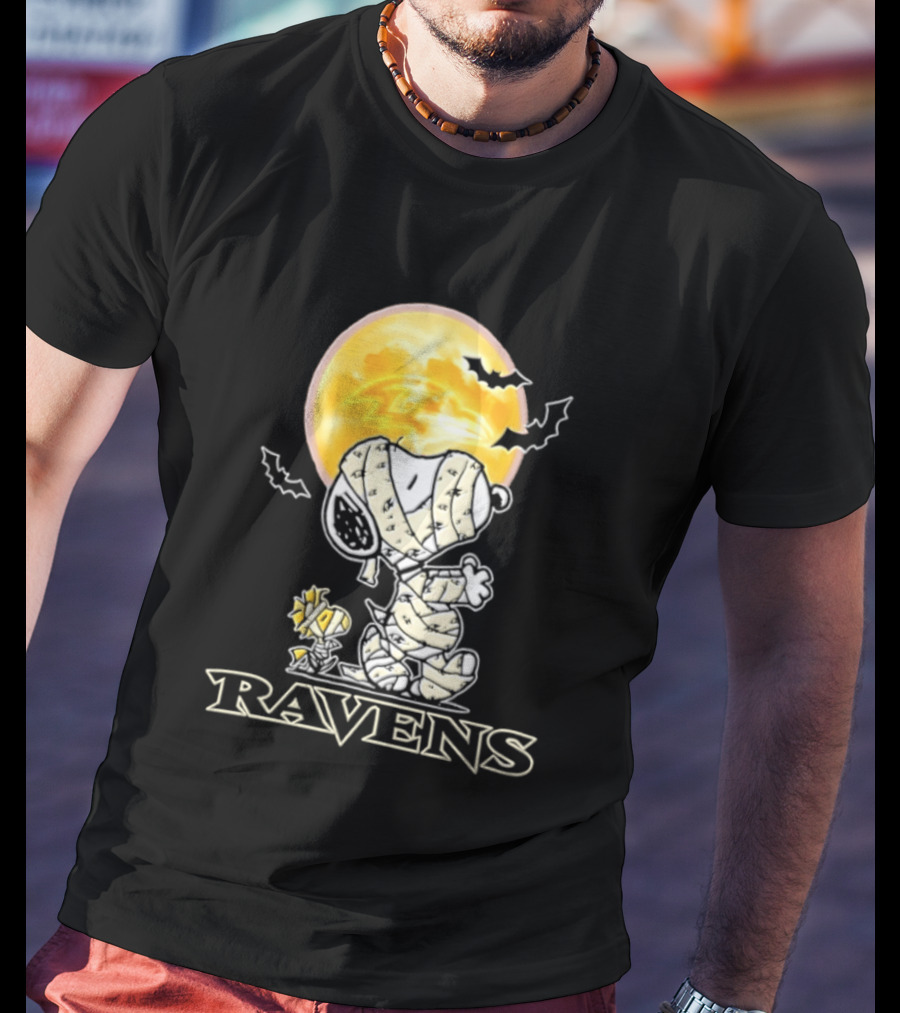 Ravens Halloween Snoopy Woodstock Mummy Festive 2026 T-Shirt