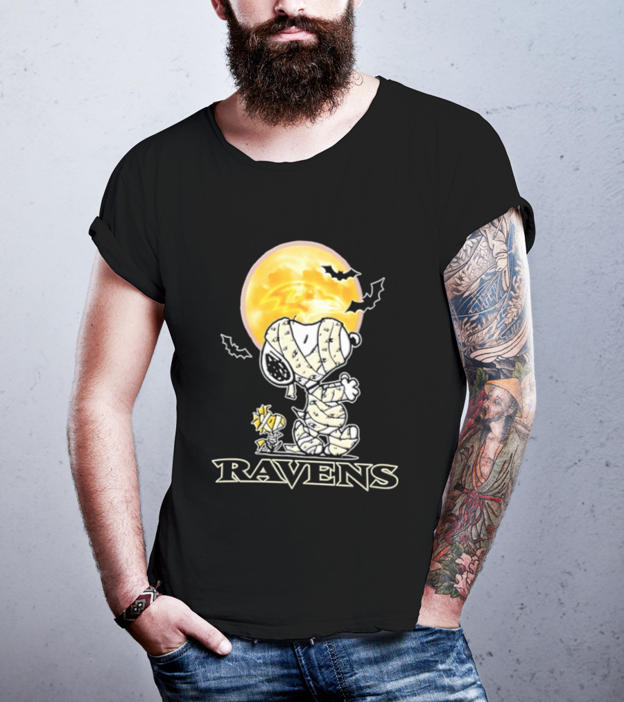 Ravens Halloween Snoopy Woodstock Mummy Festive 2026 T-Shirt
