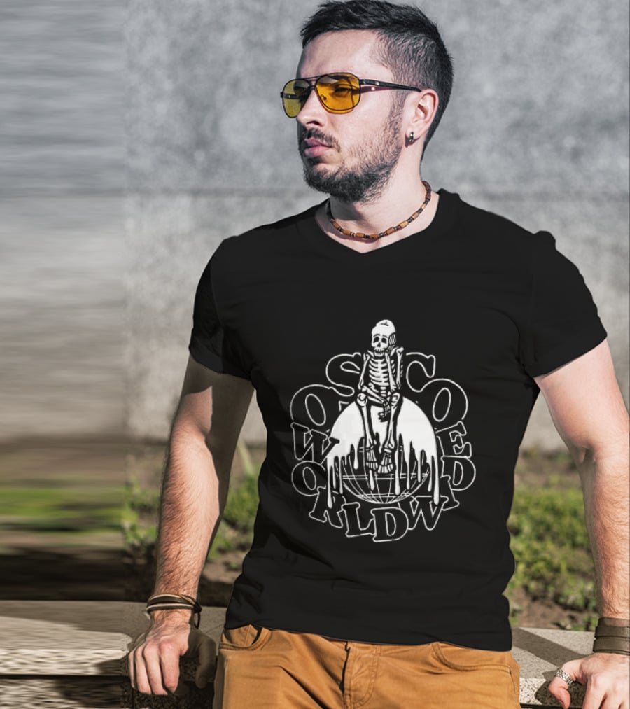 So So Coed Worldwide Skeleton On Dripping Globe KLDW T-Shirt