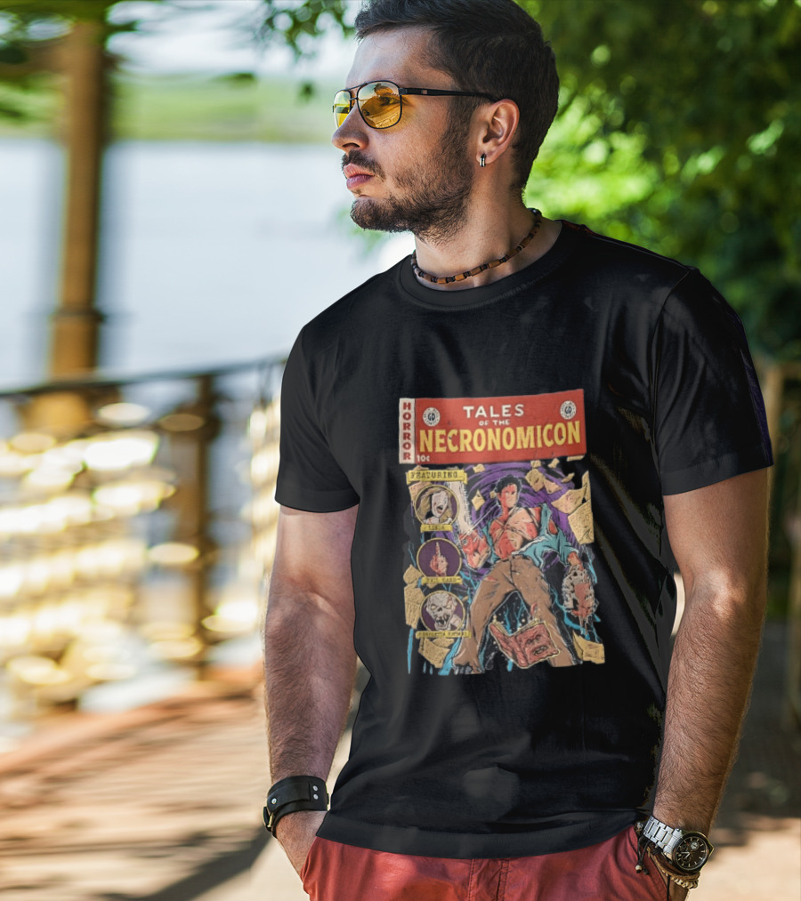 Tales Of The Necronomicon Horror Featuring Ash Williams Evil Dead Comic Book Bruce Campbell Linda Henrietta Knowby T-Shirt