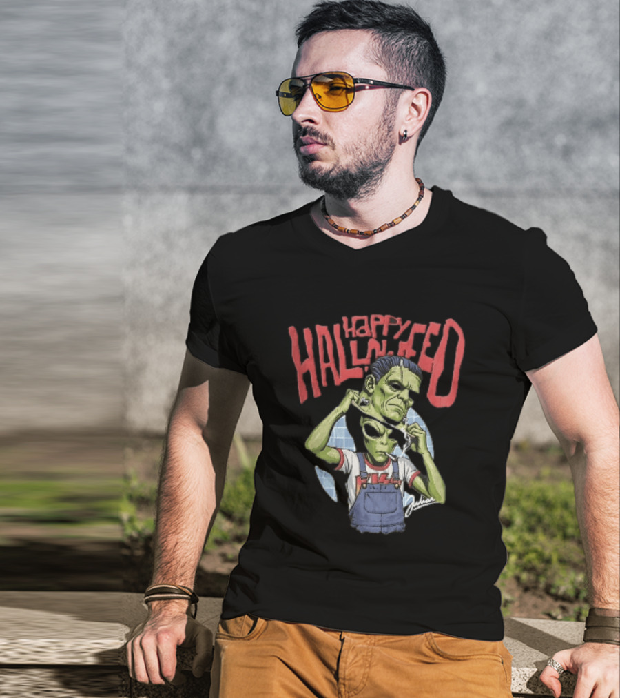 Happy Halloween Julian Green Alien Frankenstein Smoking Cigarette T-Shirt