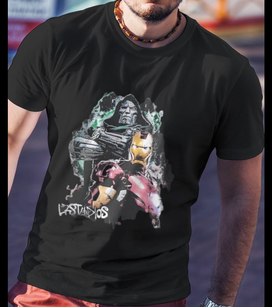 Lastudios Doctor Doom Iron Man Comic Book Dark Green Grunge T-Shirt