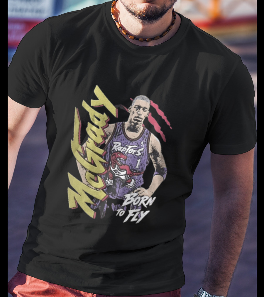 McGrady Raptors Born To Fly Distressed Red Claw Marks Grunge T-Shirt