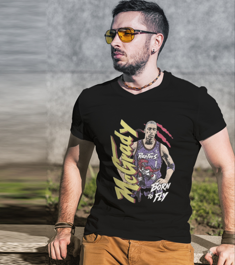 McGrady Raptors Born To Fly Distressed Red Claw Marks Grunge T-Shirt