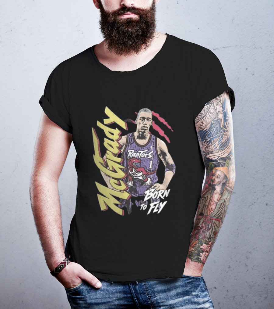McGrady Raptors Born To Fly Distressed Red Claw Marks Grunge T-Shirt