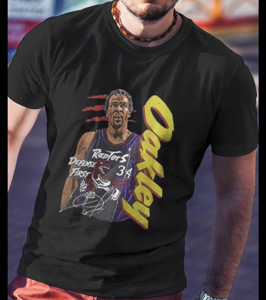 Toronto Raptors Charles Oakley Defense First Retro Halftone Red Claw Marks T-Shirt