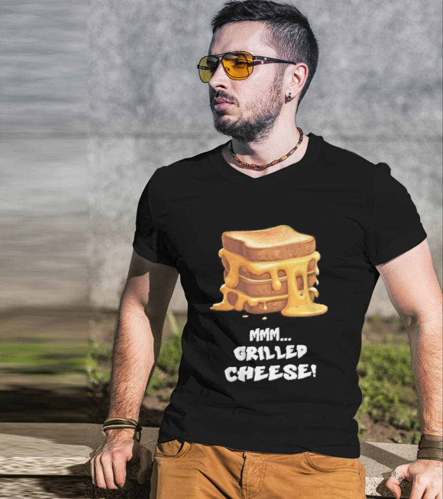 Mmm Grilled Cheese Melting Dripping Stacked Sandwiches Cartoon T-Shirt
