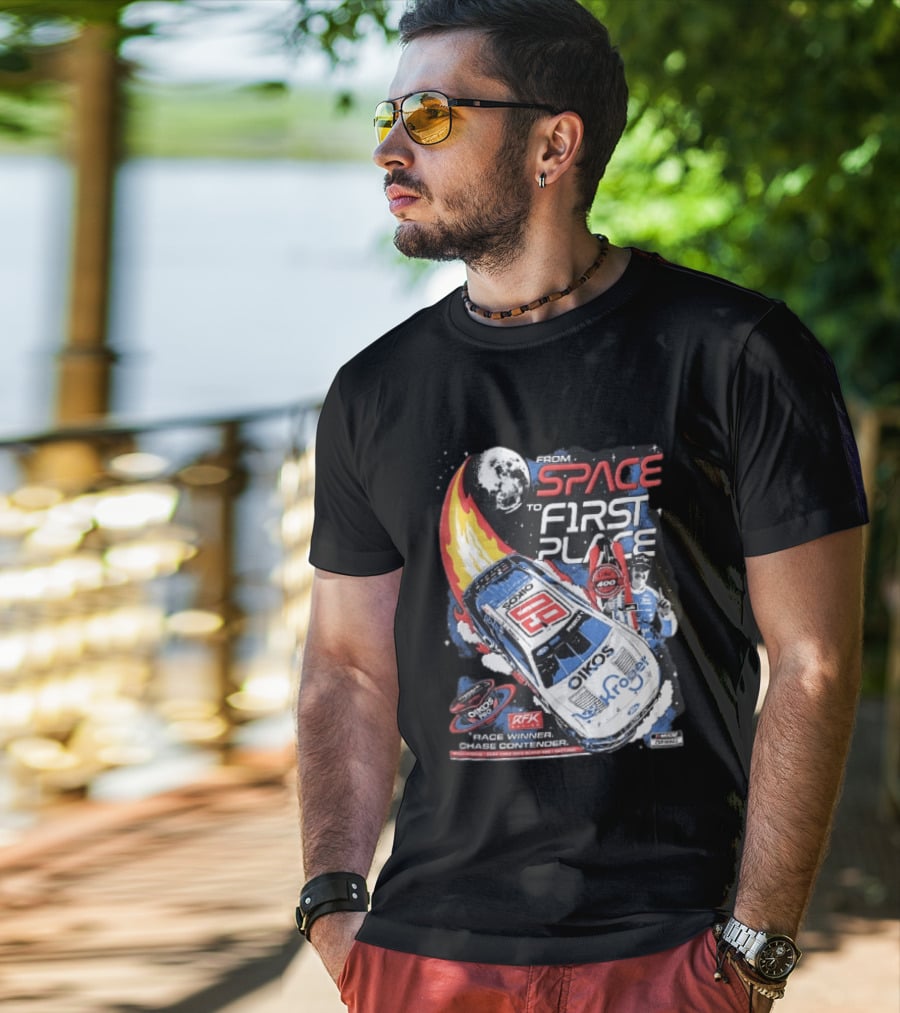 NASCAR From Space To First Place Ryan Preece RFK 2023 Race Winner Moon Flames Oikos 400 T-Shirt