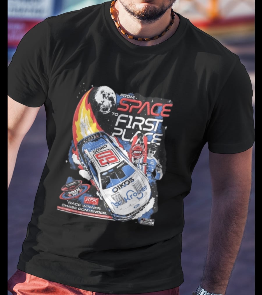 NASCAR From Space To First Place Ryan Preece RFK 2023 Race Winner Moon Flames Oikos 400 T-Shirt