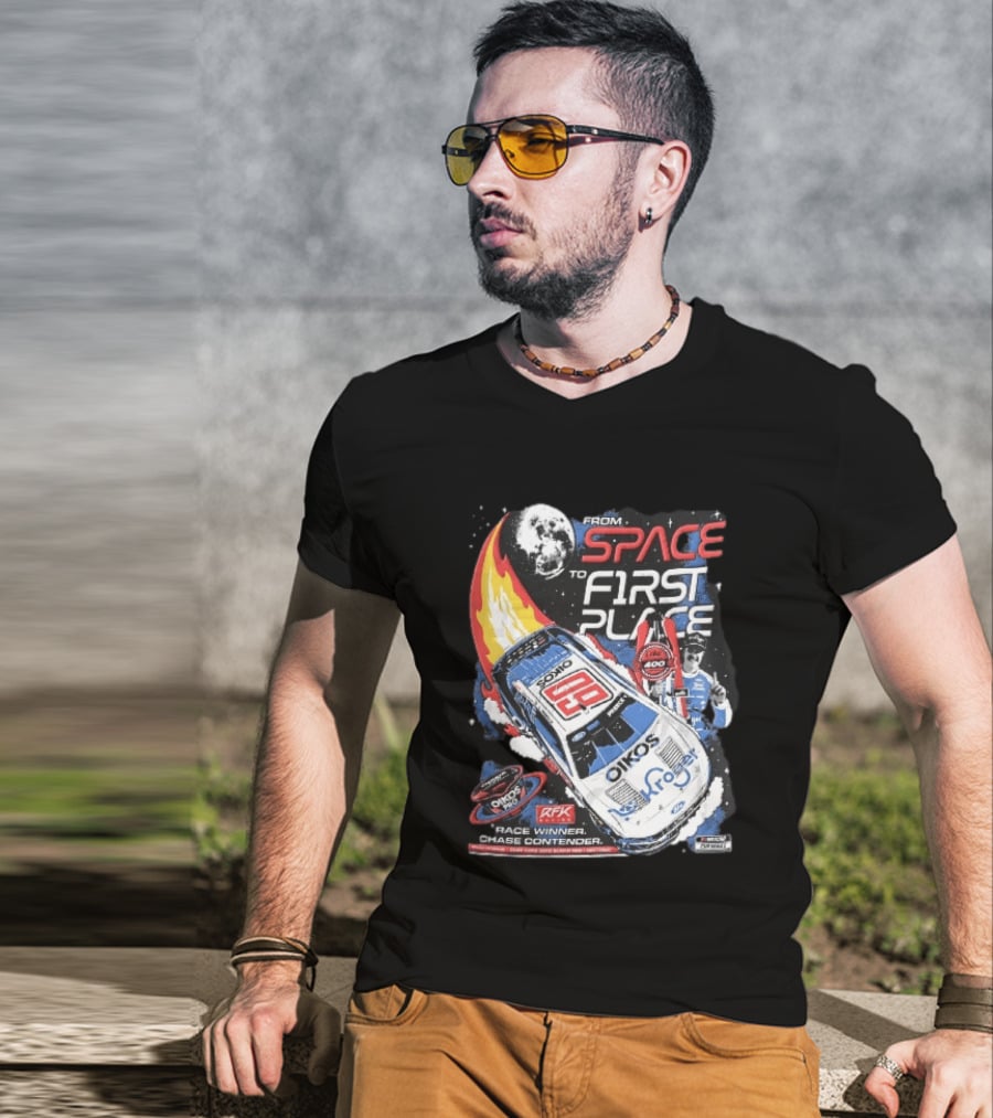 NASCAR From Space To First Place Ryan Preece RFK 2023 Race Winner Moon Flames Oikos 400 T-Shirt