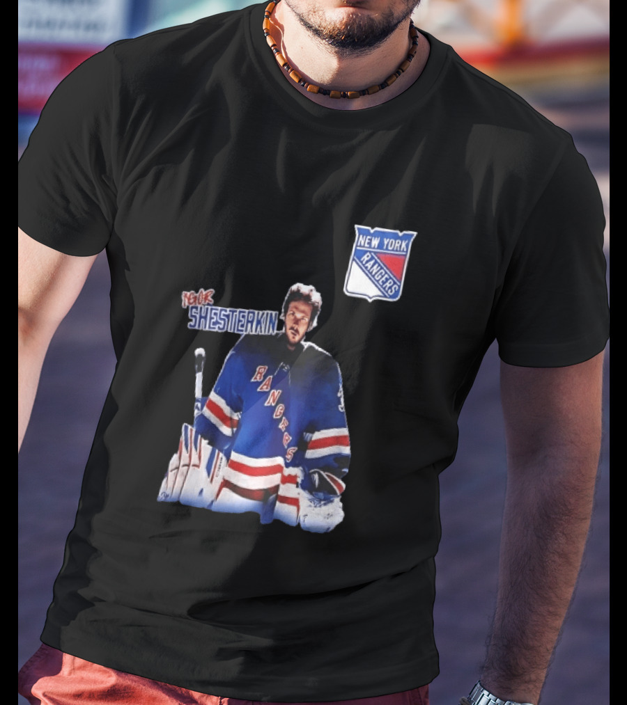 New York Rangers Igor Shesterkin NHL Goaltender Blue Uniform T-Shirt