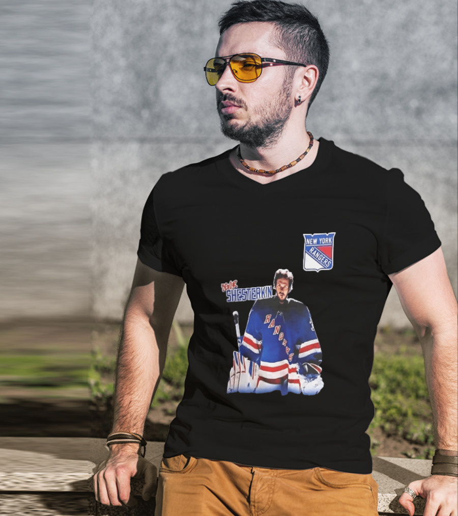 New York Rangers Igor Shesterkin NHL Goaltender Blue Uniform T-Shirt