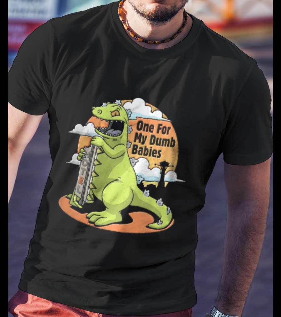 One For My Dumb Babies Motel Reptar Holding Thermometer Lucky 38 Sunset Cartoon T-Shirt