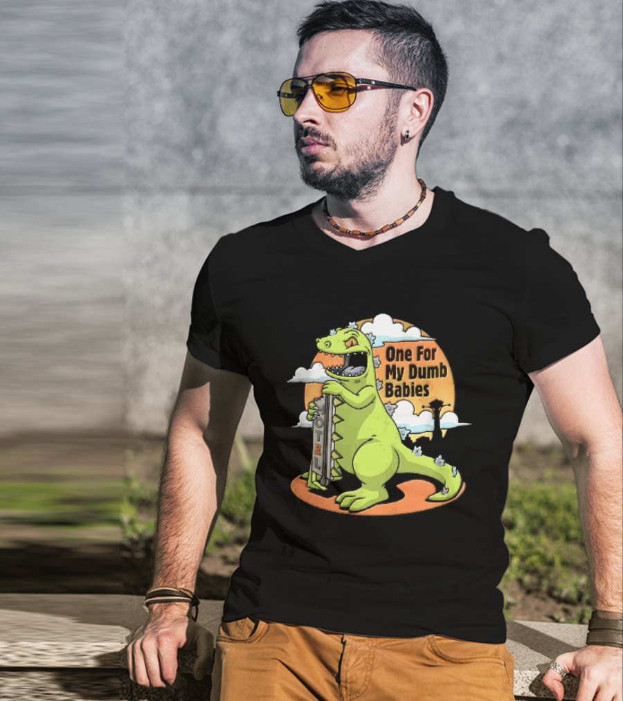 One For My Dumb Babies Motel Reptar Holding Thermometer Lucky 38 Sunset Cartoon T-Shirt