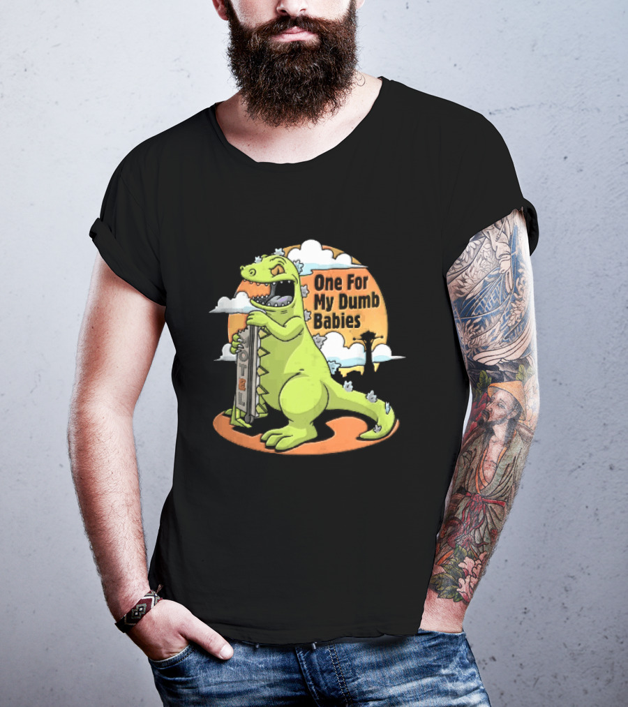 One For My Dumb Babies Motel Reptar Holding Thermometer Lucky 38 Sunset Cartoon T-Shirt