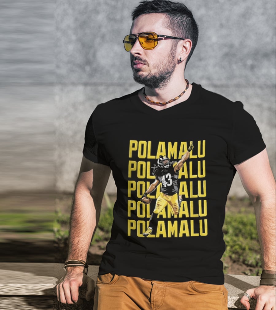Pittsburgh Steelers Troy Polamalu Football Action Yellow Polamalu T-Shirt