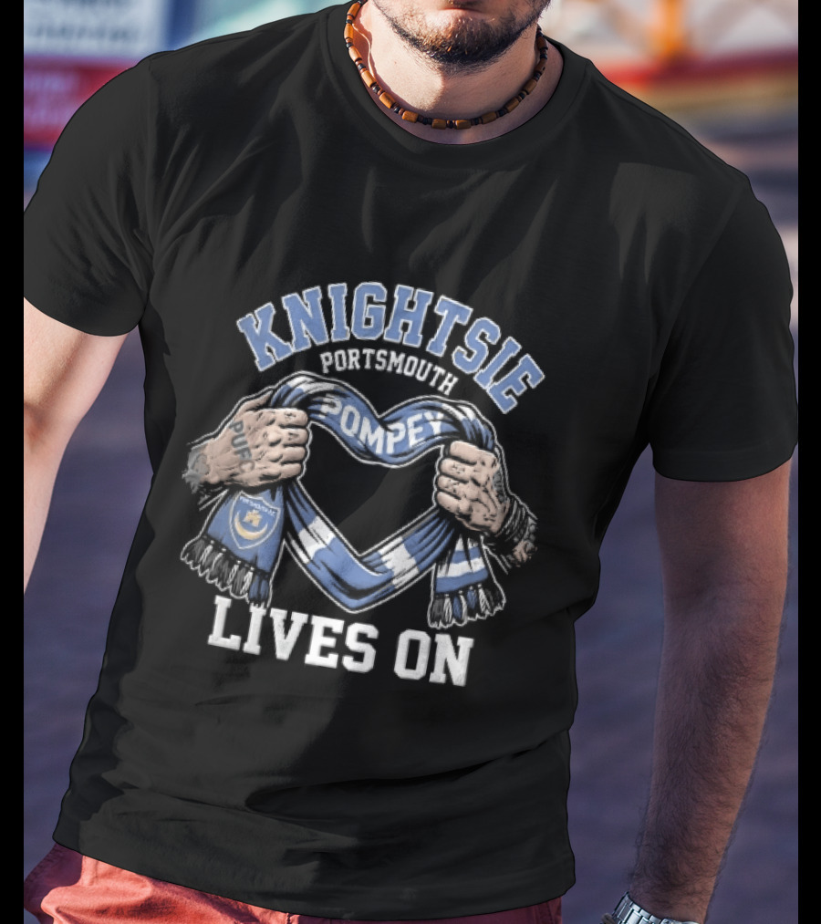 Knightsie Pompey Lives On Tattooed Hands Holding Portsmouth FC Scarf Heart Shape T-Shirt
