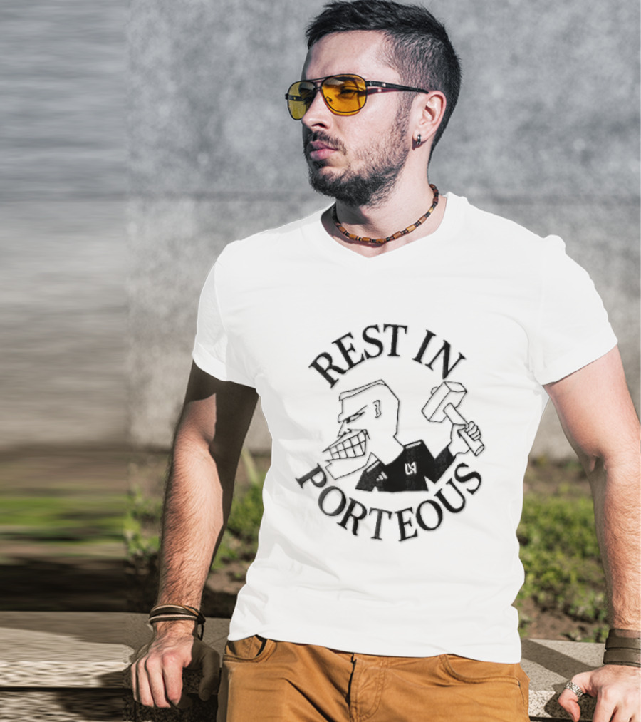 Rest In Porteous Cartoon Caricature Man Holding Hammer T-Shirt