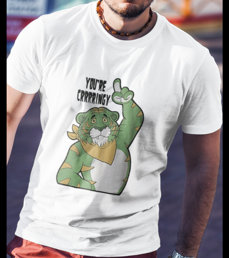 You're Crrrringy Green Tiger Pointing Paw Cartoon T-Shirt