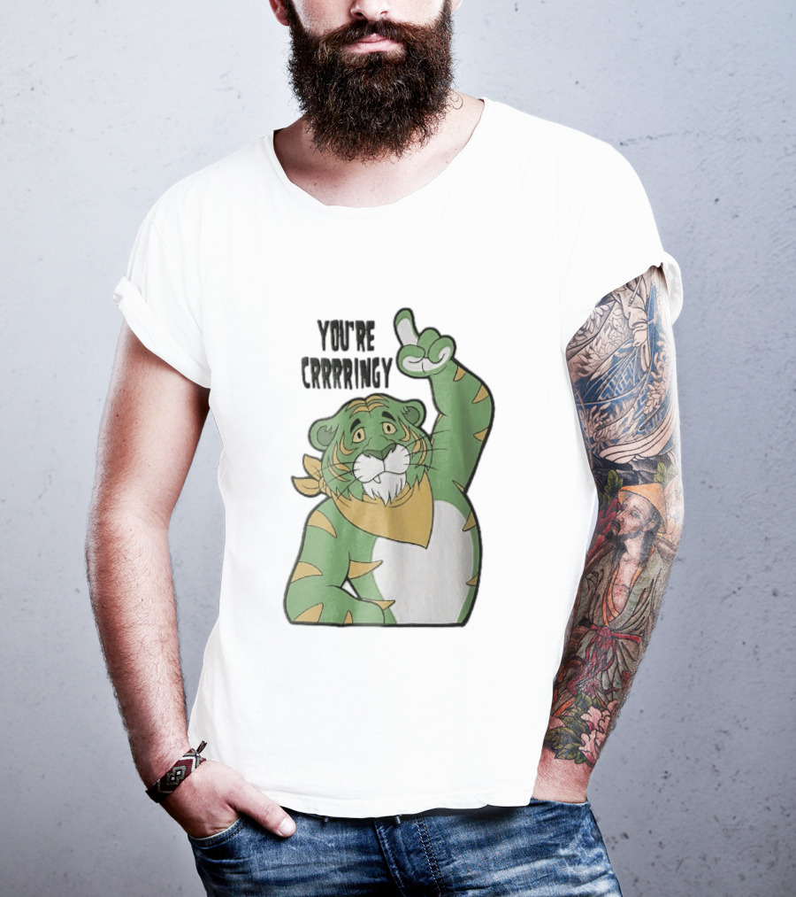 You're Crrrringy Green Tiger Pointing Paw Cartoon T-Shirt