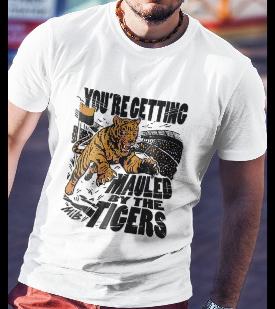 You're Getting Mauled By The Tigers Leaping Aggressive Stadium Crowd Corner Flag Woodcut T-Shirt