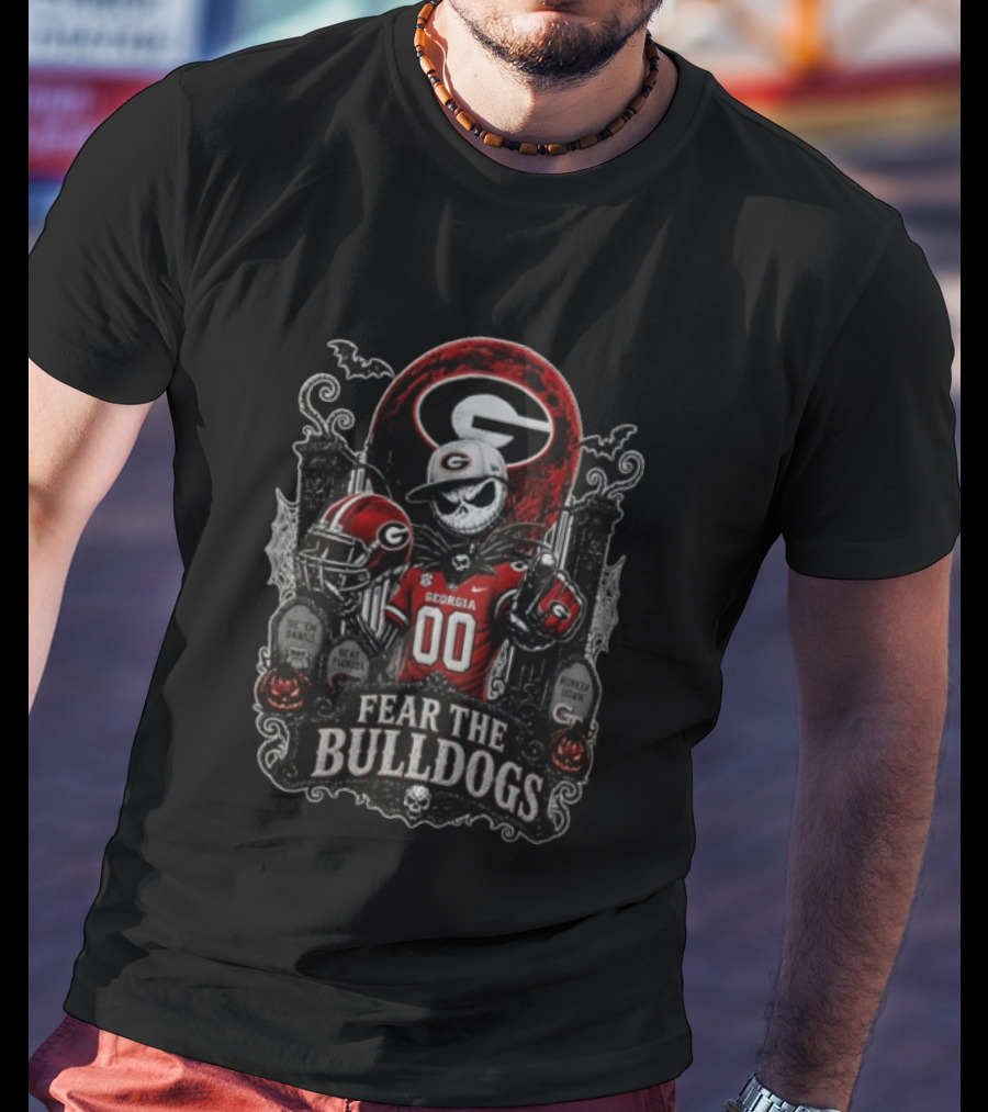 Fear The Bulldogs Georgia Bulldogs Halloween Jack Skellington Beat Florida Sic Em Dawgs Hunker Down T-Shirt
