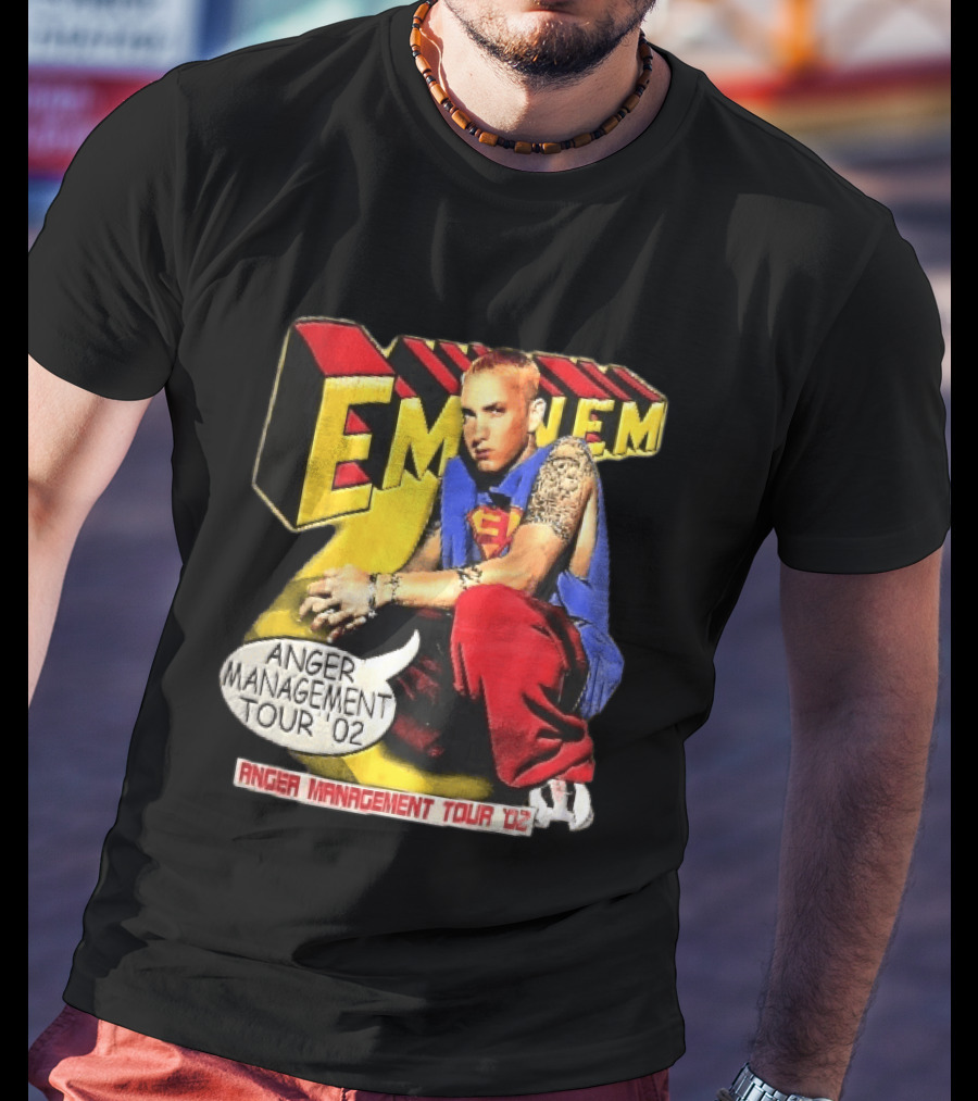 Eminem Anger Management Tour 02 Superman Tattoo 3D Block Letters Vintage 2000s T-Shirt