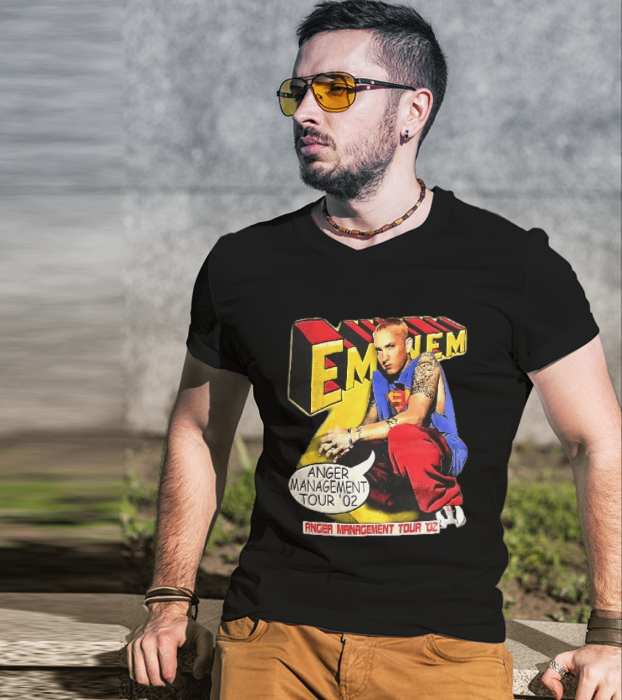 Eminem Anger Management Tour 02 Superman Tattoo 3D Block Letters Vintage 2000s T-Shirt