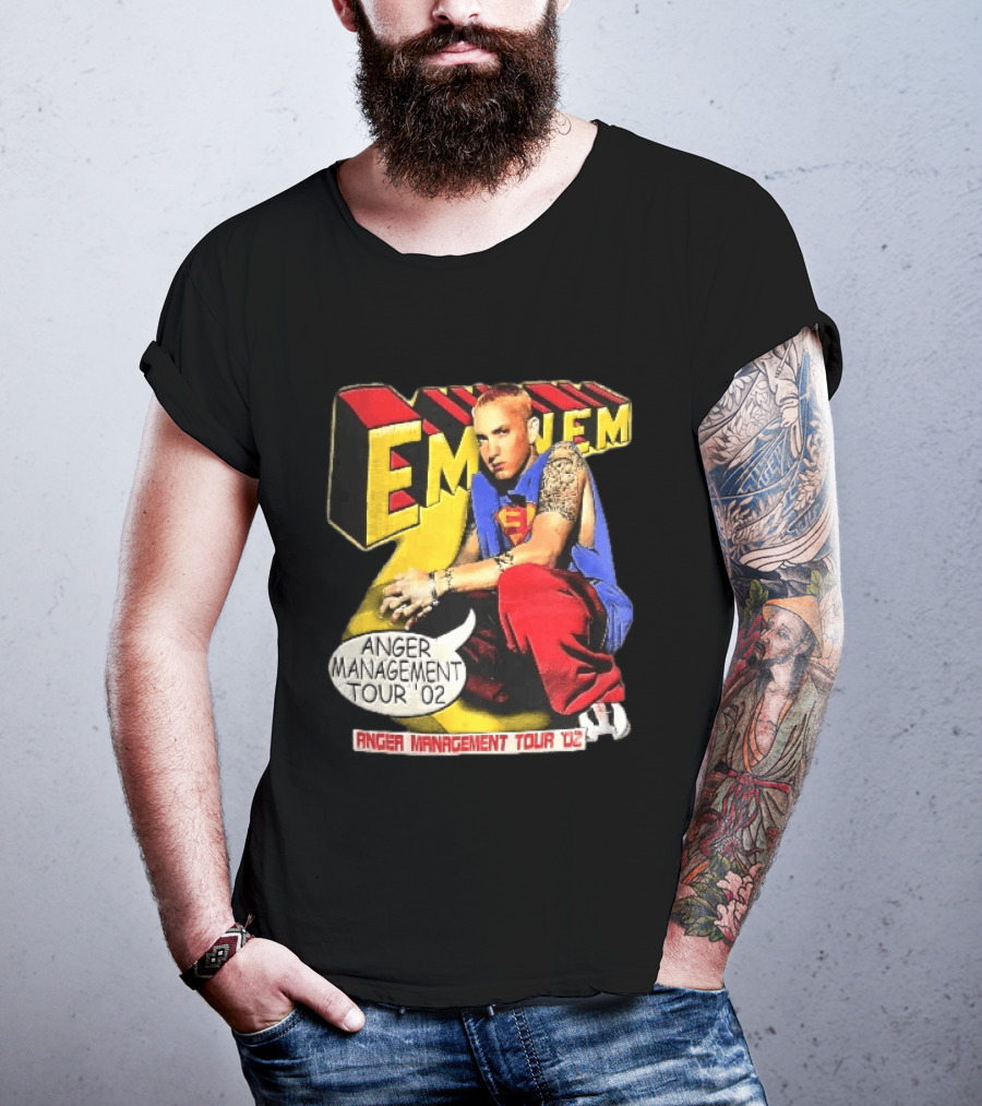 Eminem Anger Management Tour 02 Superman Tattoo 3D Block Letters Vintage 2000s T-Shirt