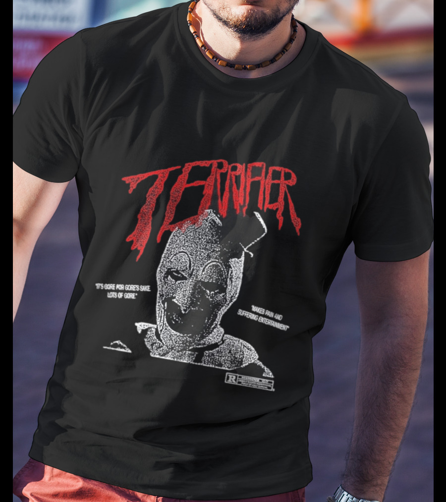 Terrifier Official Art Clown Grim Imagery Horror Cult Video Nsfw Warning T-Shirt