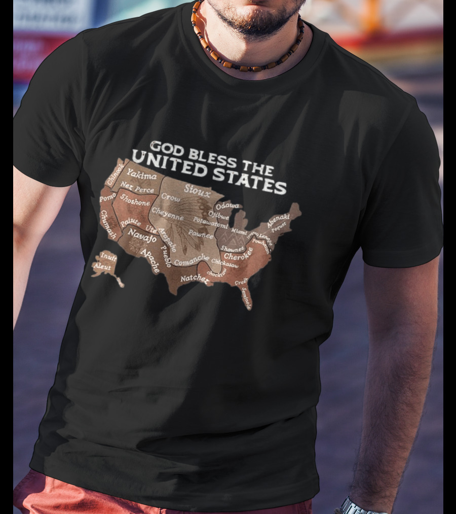 God Bless The USA Native American Tribes Map United States Heritage T-Shirt