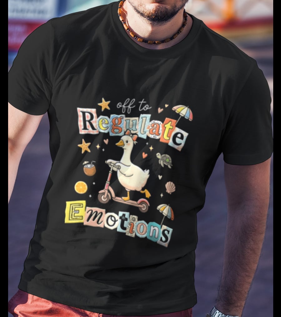 Off To Regulate Emotions Goose Scooter Ride With Tropical Beach T-Shirt