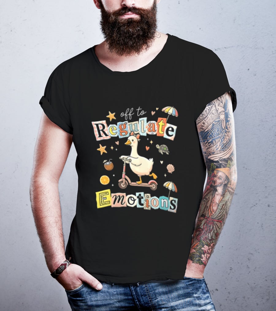 Off To Regulate Emotions Goose Scooter Ride With Tropical Beach T-Shirt