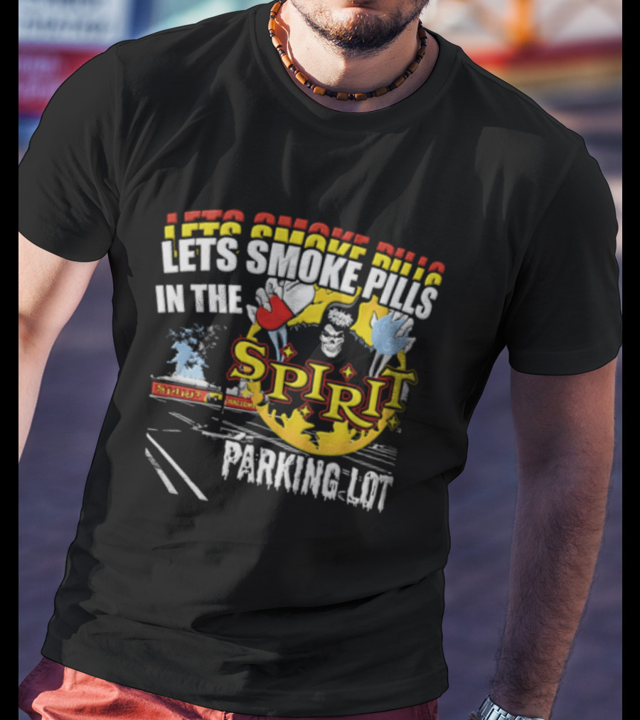 Let's Smoke Pills In The Spirit Halloween Parking Lot Grim Reaper Skeleton Holding Capsule Yellow Flames T-Shirt