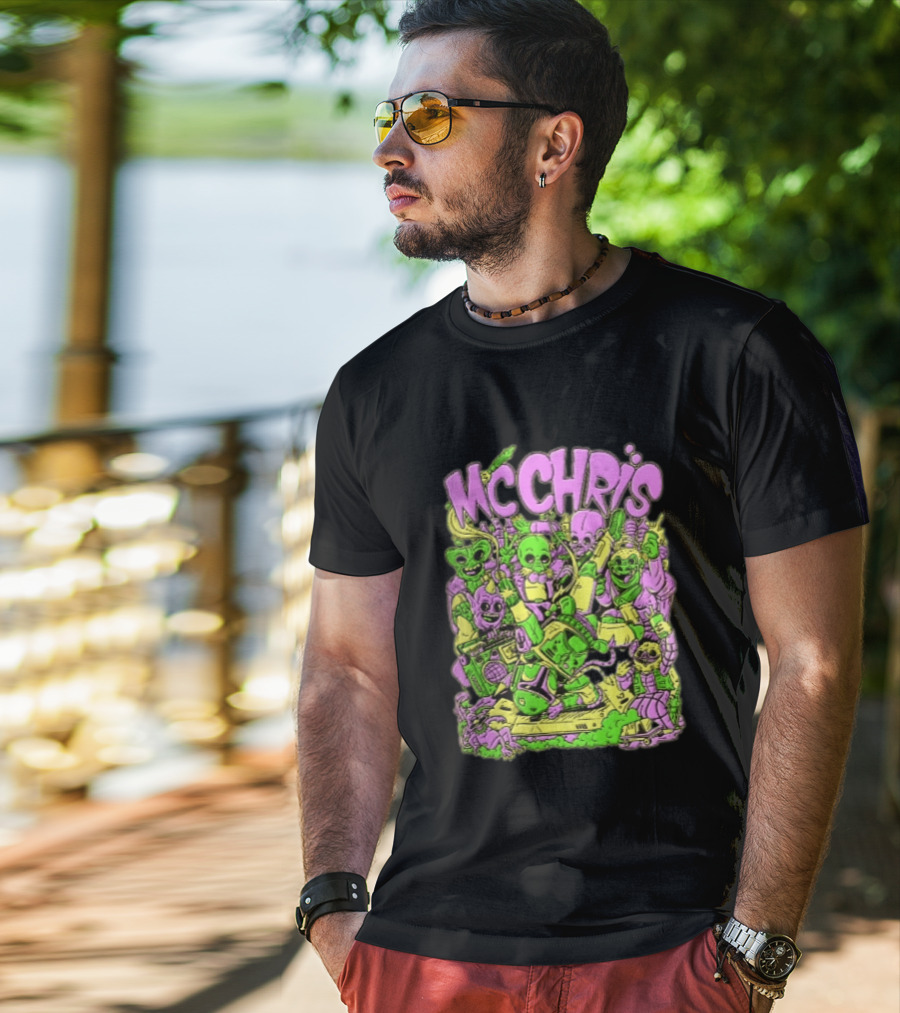 MC Chris Cartoon Characters Party Alien Boombox Fun T-Shirt