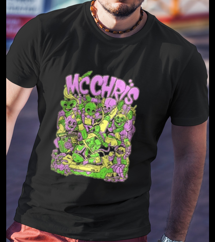 MC Chris Cartoon Characters Party Alien Boombox Fun T-Shirt