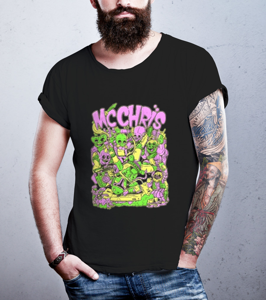 MC Chris Cartoon Characters Party Alien Boombox Fun T-Shirt