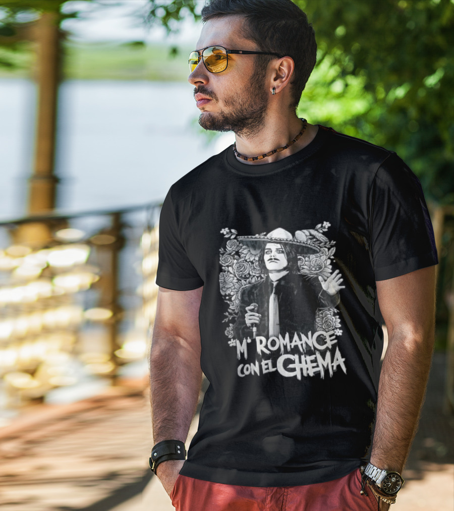 Mi Romance Con El Chema Traditional Mexican Mariachi Singer Hat And Flowers T-Shirt