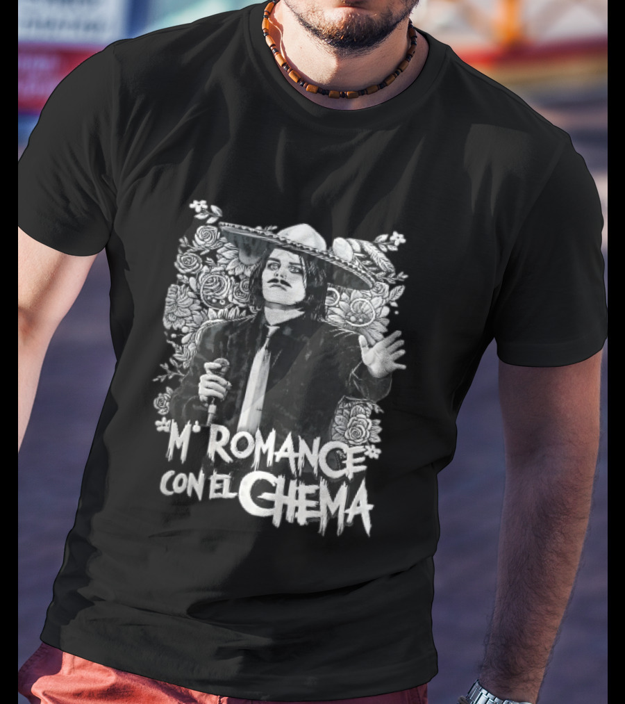 Mi Romance Con El Chema Traditional Mexican Mariachi Singer Hat And Flowers T-Shirt