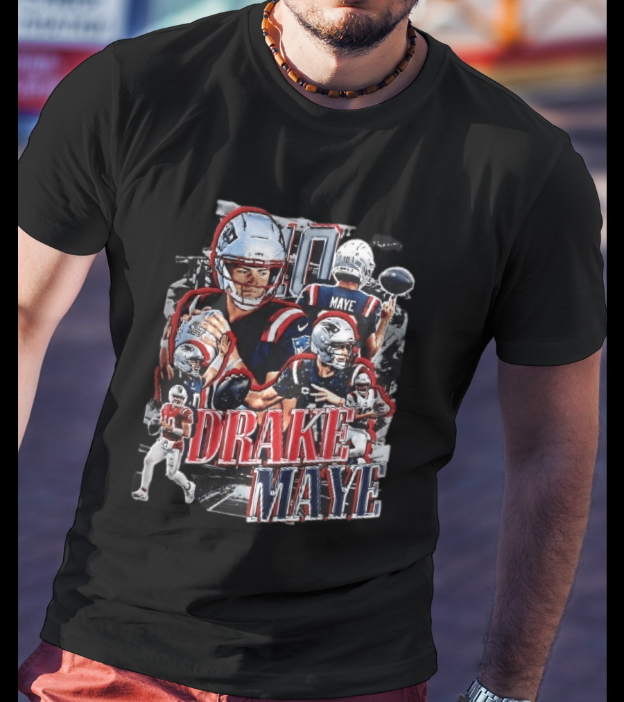 Drake Maye New England Patriots Player Football Action Collage T-Shirt