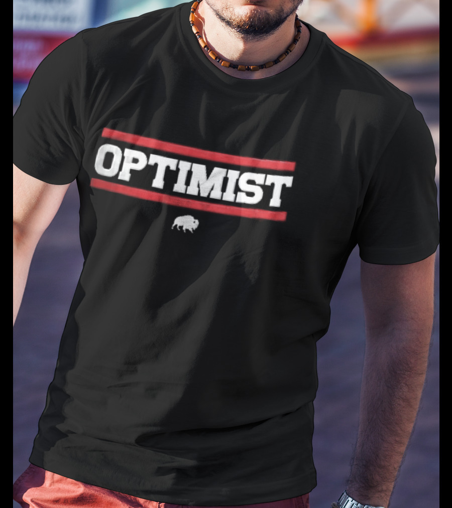 Optimist Bison Bold Red Lines White T-Shirt