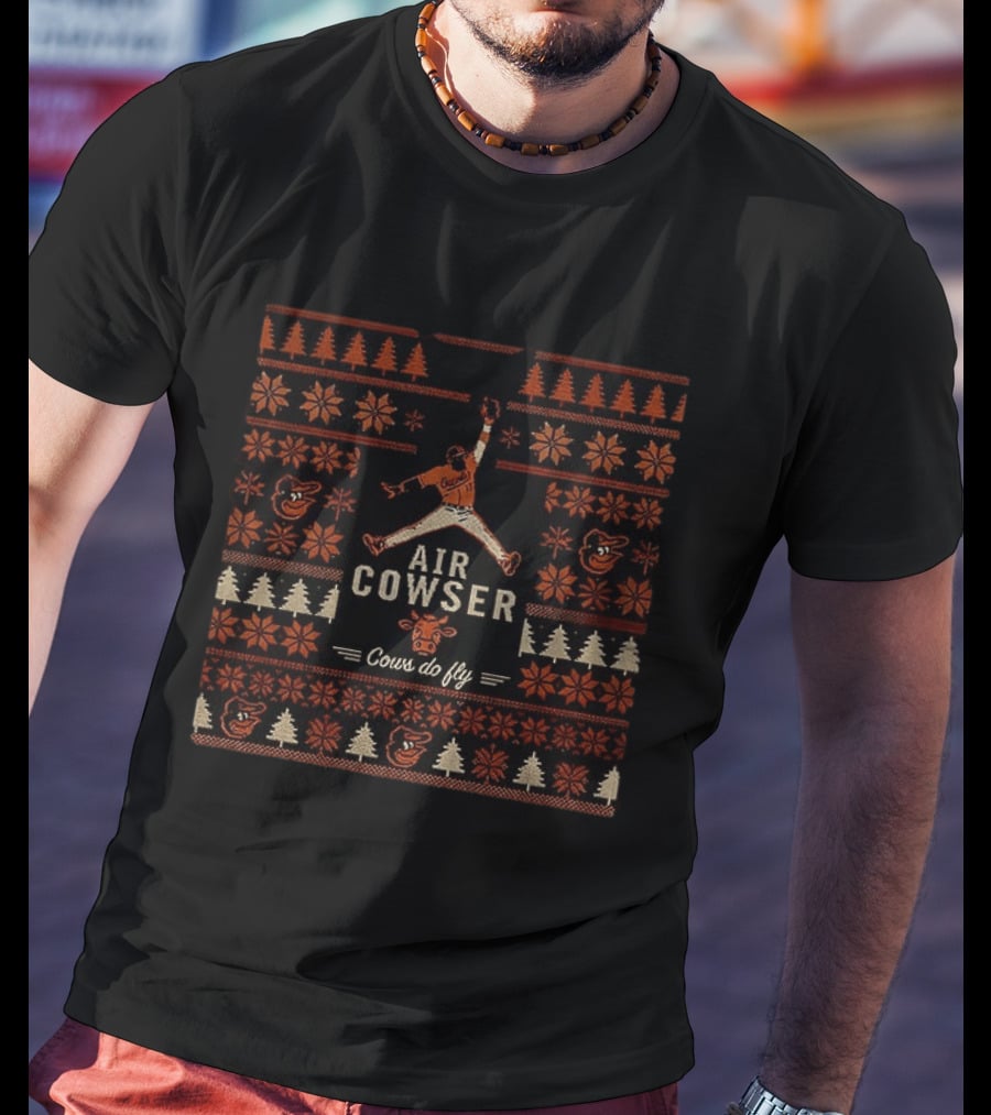 Baltimore Orioles Air Cowser Cows Do Fly Ugly Christmas Sweater T-Shirt